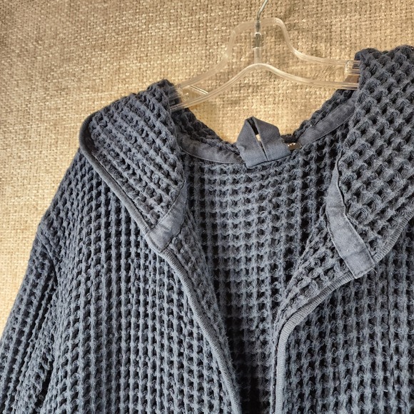 Onsen Waffle Knit 100% Supima Cotton Hooded Robe Unisex M Navy Blue - Picture 2 of 14